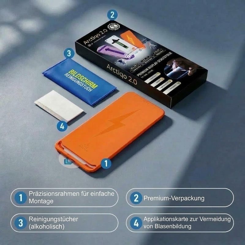 Arctiqo™ 2.0 Panzerglas Displayschutz mit Installationsrahmen